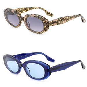 Moda popolare ovale acetato donne occhiali da <span class=keywords><strong>sole</strong></span> di lusso retrò Brandy blu scuro di colore UV400 uomini 3 + 2 cerniera tempio occhiali da <span class=keywords><strong>sole</strong></span> 2025 - Product Image 2
