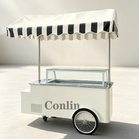 Chariot à gelato italien à pousser à la main, kiosque à crème glacée pour l'extérieur, à vendre