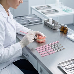 Pinceau à ongles Kolinsky en gros, outil de superposition dentaire en céramique, manche en plastique rose pour la réparation de la porcelaine et l'utilisation en laboratoire - Product Image 1