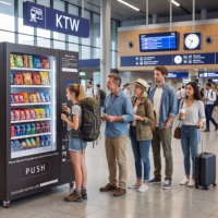 Distributeur automatique commercial en libre-service pour la vente de snacks, boissons et aliments à température ambiante dans les espaces publics