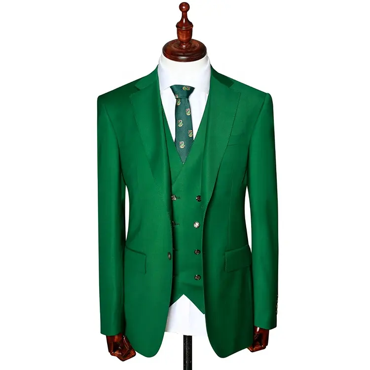 Fashionable custom man blazer England style two pieces set green suit double breasted men's party blazer