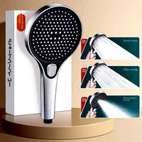 Pomme de douche à trois niveaux de pression réglable avec montage mural et finition noire, grand panneau, tuyau, robinet de douche pour salle de bain