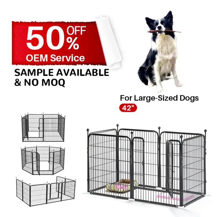 Foldable Metal Indoor Outdoor Exercise Pet Fence Barrier Playpen Kennel For Dogs Cats With 8 Individual Panels Bloodhound Akita