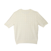 Vente en gros de pull d'été à manches courtes et col ras du cou solide et léger avec boutons en dentelle Pointelle de soie et de coton pull pour femmes