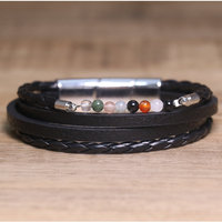 Bracelet en cuir multi-couches en agate rouge naturelle et agate noire, 7 chakras, bijoux bohèmes de guérison avec fermoir magnétique pour hommes et femmes