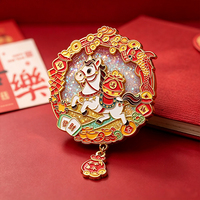 Pendentif porte-bonheur ajouré en alliage de zinc, motif Fenêtre de sable mouvant et Année du Cheval, pour le Festival du Printemps, décoration de cuisine et aimant de réfrigérateur en métal