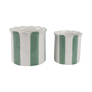 Vasi Decorativi a Strisce con Bordo Ondulato Verde e Bianco per Interni ed Esterni, Vasi per Fiori, Accento Fantasioso per Giardino e Casa - Product Image 3