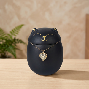 Urne funéraire pour animaux de compagnie en forme de chat noir avec pendentif cœur doré, en polyrésine de luxe, hermétique, pour chats - Product Image 4
