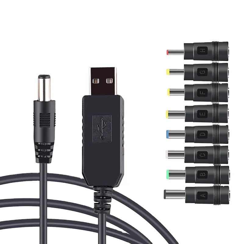 8in1 5V USB to DC 9V 12V 5.5x2.1mm 3.5mm 4.0mm 4.8mm 6.4mm 5.5x2.5mm Plug Power Supply Cable Charging Cord for Fan Router