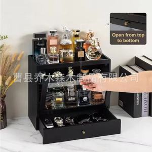 Boîte de rangement pour parfums en bois avec tiroir pour hommes, organisateur de bureau, couleur unie, sans couvercle - Product Image 4