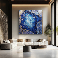 Peinture à l'huile abstraite personnalisée bleu vif et violet avec texture de pierres précieuses sur toile, art mural pour un intérieur moderne