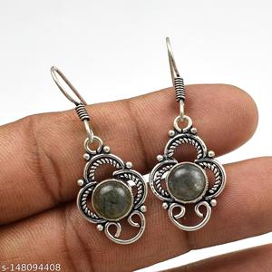 Boucles d'oreilles pendantes en argent sterling 925 plaqué or vermeil, magnifiques pierres de labradorite, style tendance fait main, pour fiançailles et mariage - Product Image 1