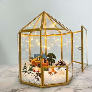 <span class=keywords><strong>Terrarium</strong></span> 3d — décoration de jardin féerique Miniature, écran de forme ronde, <span class=keywords><strong>Terrarium</strong></span> géométrique succulente, en verre doré avec porte - Product Image 3