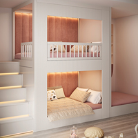 Lit superposé triple en bois massif JINS pour enfants, sécurité avant tout, avec personnages de dessins animés, idéal pour appartement, chambre, école