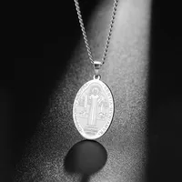 Kalung Medali Ajaib Baja Tahan Karat Kalung Santo Benediktus Oval Bunda Maria Kalung Santo Benediktus Perhiasan Katolik Hadiah