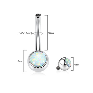 F136 <b>Titanium</b> Opal Navel <b>Stud</b> G23 Navel Ring Ball Shape Bezel Setting Stainless Steel Navel Ornament Fashion Piercing Jewelry - Product Image 5