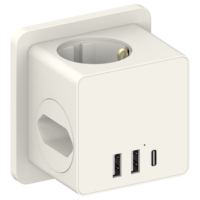 Adaptador de Viaje 5 en 1 para la UE con 1 Enchufe Schuko + 2 Enchufes Europeos y Puertos USB, Adaptador de Pared Compacto y Portátil para el Hogar y Viajes