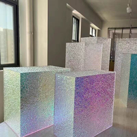Support d'affichage en acrylique transparent à effet d'ondulation d'eau multicolore, base décorative à grain de pierre pour la décoration de la maison et des objets de collection