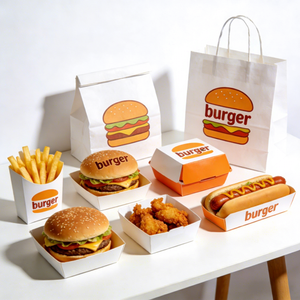صندوق توصيل طعام سريع صديق للبيئة للبرغر والبطاطس المقلية والدجاج المقلي والهوت دوج مع شعار مخصص منقوش - Product Image 1