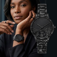 Asta Jam Tangan Kuarsa Asetat Obsidian Shadow Swirl Wanita Kreatif Fashion Dial Hitam Grosir