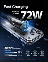 LISEN 72W 3 Port Tipe C Pengisi Daya Mobil Pengisian Cepat PD PPS Mini Adaptor Soket Pemantik Rokok Logam untuk Kendaraan 12V 24V