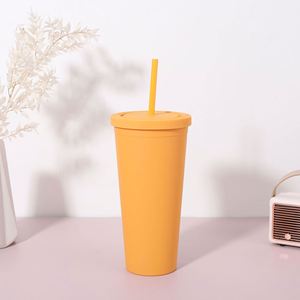 Gobelet en plastique à double paroi de 24 oz avec couvercle et paille, réutilisable, portable, coloré, pour les voyages, le bureau, les fêtes, les cadeaux - Product Image 3
