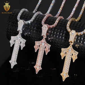 Offre Spéciale – Pendentif Homme Tendance <span class=keywords><strong>en</strong></span> Argent Sterling 925 avec Croix <span class=keywords><strong>Épée</strong></span> et Moissanite, Coupe Ronde, Style Hip Hop, Testeur de Diamant Inclus avec Certificat GRA - Product Image 1
