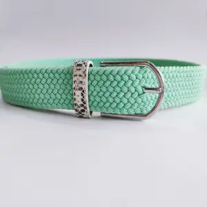 Factory Hot Sale Custom Green Woven Mens Fabric Braid Fashionable Elastic Belt
