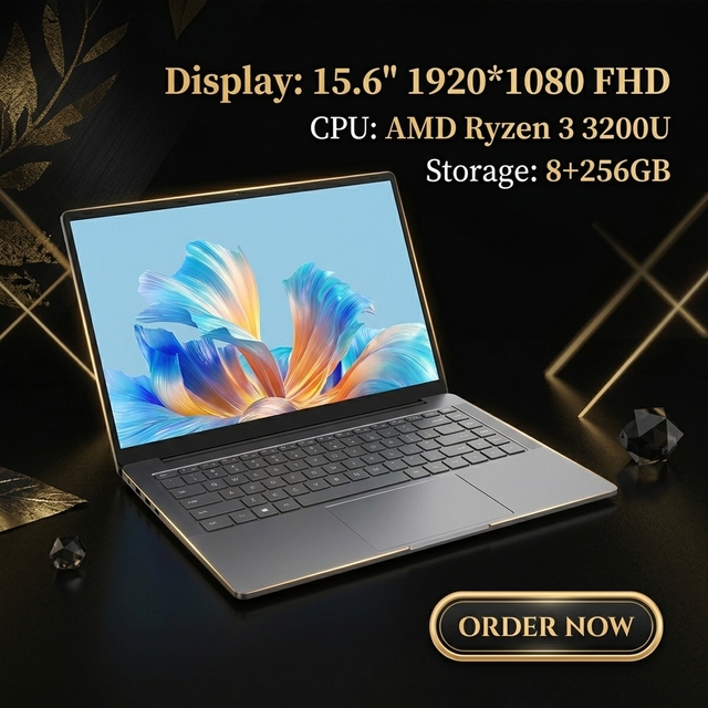 Brand New 15.6 Inch FHD IPS Laptop with AMD Ryzen 3 3200U, Windows 11 Notebook for Business & Office Use