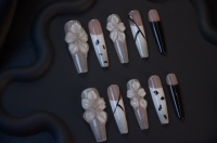 Uñas Postizas de ABS Talladas a Mano, Estilo Europeo Americano, Diseño de Mariposa, Estilo Ataúd, para Dedos
