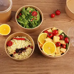 Özel Logo ve baskı tek kullanımlık kağıt salata Kraft kapaklı kase