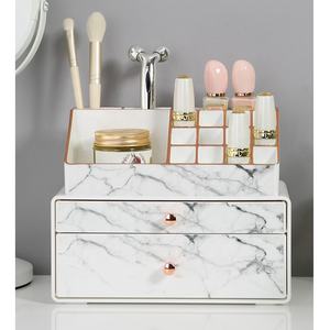 Luxury marble rose gold cosmetic home desktop vanity drawer plastic makeup organizer sets