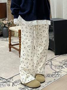 Bonitos pantalones de cintura alta con estampado de arroz glutinoso para niñas, diseño de pierna recta informal, cierre de cintura elástica para el verano - Product Image 4