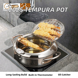 2025 Mới Hiện Đại Thép Không Gỉ Tempura Nồi Chiên Nồi Xử Lý Nhiệt Kế Dầu Nhỏ Giọt Giá Nắp Vật Liệu Kim Loại Nhà Bếp Dầu Chảo - Product Image 2