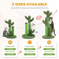 Griffoir pour chat en sisal en forme de cactus avec 3 poteaux à griffer et une balle interactive suspendue