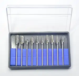 Set file bor putar, Set file pemotong mata bor Tungsten Carbide, mata bor putar 10 buah/Set