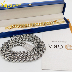Hot Sale Stainless Steel Jewelry Necklace <strong>Silver</strong> Iced Out Moissanite <strong>Box</strong> Lock 14mm Stainless Steel Cuban Link <strong>Chain</strong> - Product Image 3