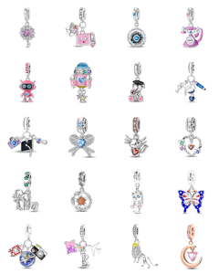 Accessoires et bijoux pour enfants, style familial Pan, en argent, avec perles de zircon et personnages de dessins animés, pour la création de bracelets DIY - Product Image 1