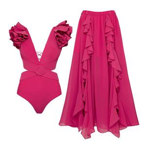 JSN Customize Luxury Swimwear&amp;beachwear Ruffled Straps Design <strong>Swimsuit</strong> <strong>Women</strong> Swimwear Cover up <strong>Skirt</strong> Bikini Digital Print Adults - Product Image 3