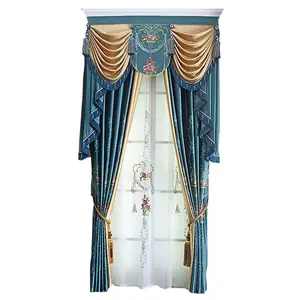 American style Europeu de simulação de seda flor de cetim de algodão bordado cortina de luxo sala de estar quarto tecido de fios