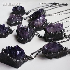 NM43796 Natural púrpura amatista cristal racimo Druzy geoda collar soldado bruja Wicca Boho Hippy Goth oculto con cadena de eslabones - Product Image 5