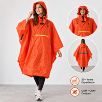 Imperméable à capuche coupe-vent orange vif et durable pour adultes avec poche avant zippée pour le camping et la randonnée en extérieur