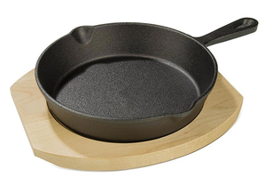 Padella in ghisa pretrattata con doppio beccuccio per versare, manico ad anello, antiaderente, compatibile con tutti i tipi di fornelli, con manico in legno - Product Image 2