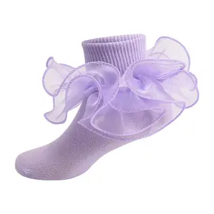 Продажа различных цветов, Детские однотонные танцевальные кружевные плиссированные носки для принцесс, детские дышащие носки до середины трубы