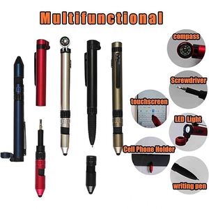 Stylos publicitaires multifonctions personnalisés 6-en-1, cadeaux promotionnels, boussole, lumière LED, support de téléphone, stylo à bille en plastique - Product Image 4