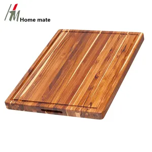 Thớt Gỗ Hình Chữ Nhật Màu Nâu Teakwood Với Tay Cầm Và Ống Nước Ép