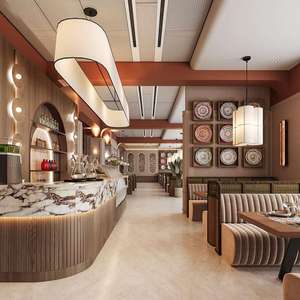 Diseño de Interiores de Restaurantes de Lujo |   Nueva Solución Integral de Mobiliario Clásico para Hostelería: Banqueta de Madera Cálida, Mármol y Latón - Product Image 1
