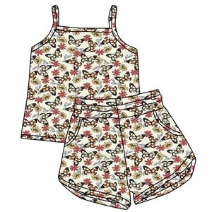 Conjunto de algodón orgánico para bebé FANCY MONKEY FM 3-7 días OEM/ODM, estampado personalizado, informal, sin mangas, pantalones cortos de punto, gran oferta, conjunto para niñas. - Product Image 4