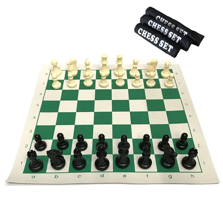 Travel international chess set with Vinyl chessboard portable canvas chess bag