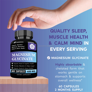 Capsules de glycinate de magnésium OEM 400 mg pour adultes – Soutien du sommeil et des muscles – 60 unités - Product Image 3